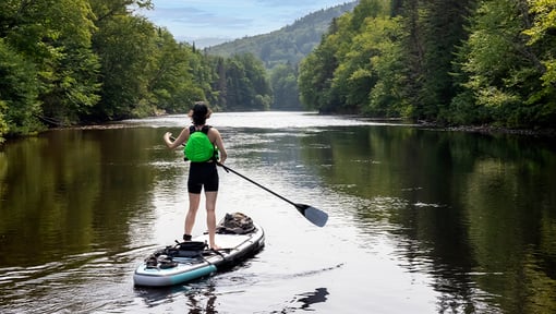 person paddle boarding on a river