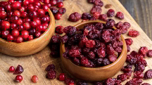 Bowls filled with cranberries and dried cranberries